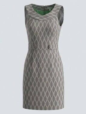Robbie Bee Grey White Cotton Trellis Pattern Cowl Neckline Midi Dress Size 12